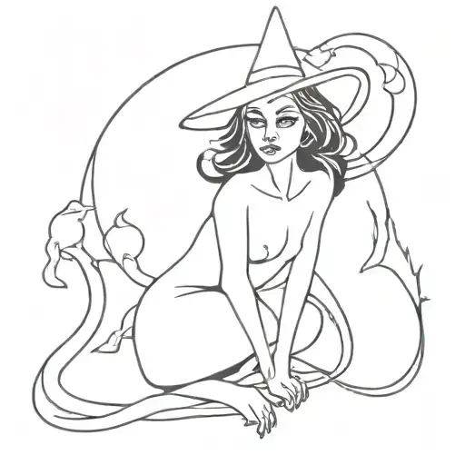 black cat witch tattoo design idea