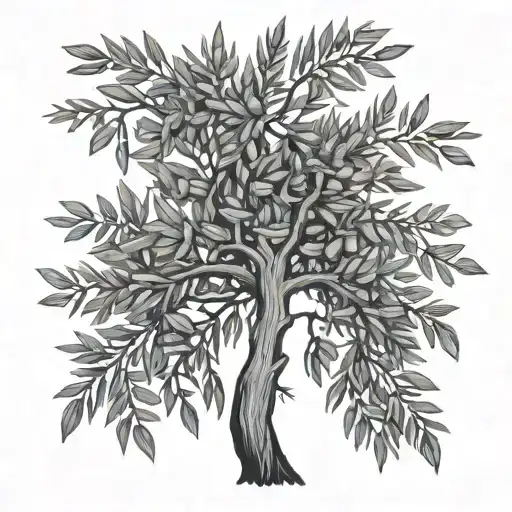 lebanese cedar tree and olive branches around it tattoo design idea