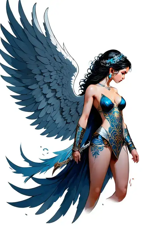 angel wing female warrior tattoo design idea