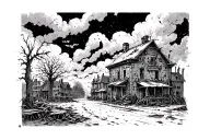 post apocalyptic horror town tattoo design idea