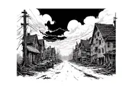 post apocalyptic horror town tattoo design idea