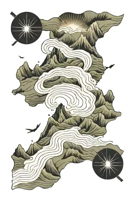 A topographic map showing both mountains and waves Not all who wander are lost tattoo design idea