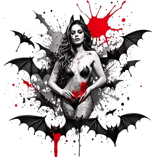 bats topless women full body tattoo design idea