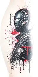 Cyberpunk-inspired tattoo featuring a hacker silhouette surrounded by binary code symbol combined tattoo design idea