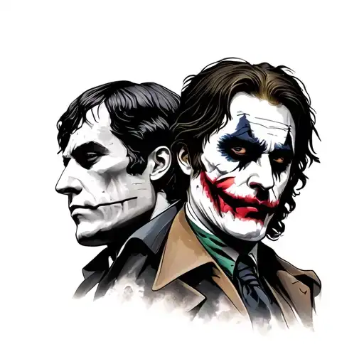 The faces of: Tony Montana,  Thomas Shelby,  heath ledger joker and john wick across the chest ( mount Rushmore style) tattoo design idea