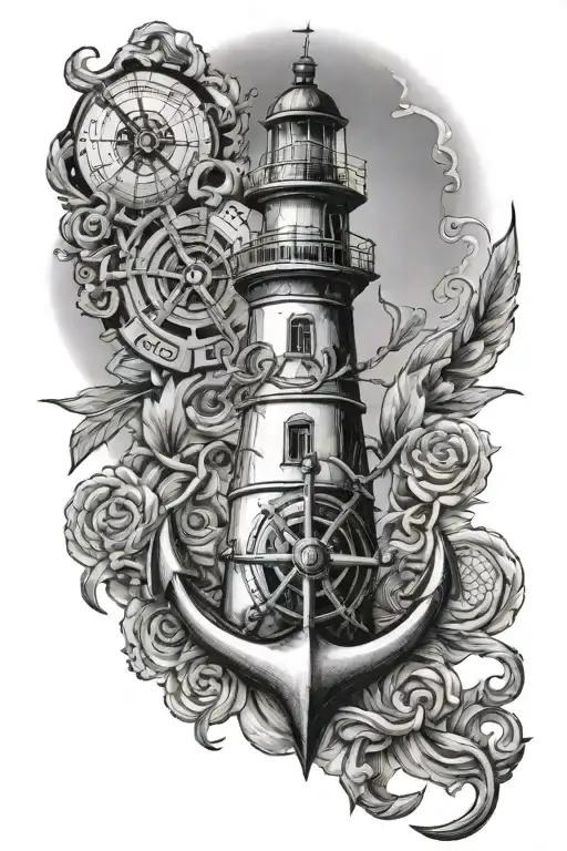 Anchor Compass Lighthouse with anchor and tattoo design idea