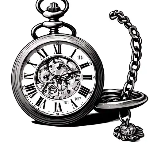 pocket watch instead of numbers the date 14 05 2017 in Roman numerals and makes it the sign of Taurus tattoo design idea