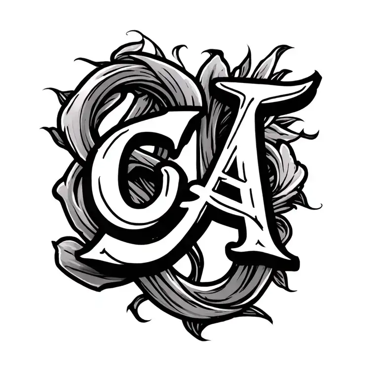 letters E, J and A intertwined in calligraphy tattoo design idea