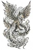 nine tailed fox connecting to a pheonix rising tattoo design idea