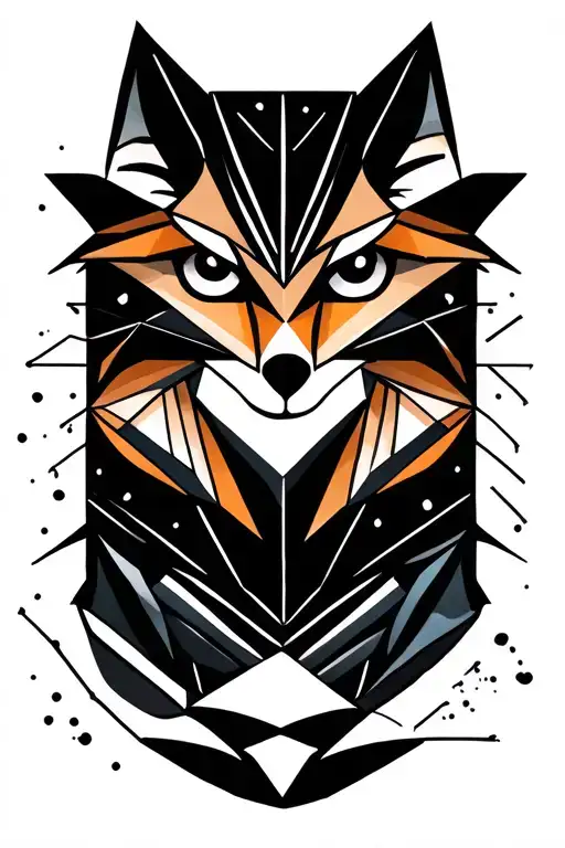 Fine line geometric tattoo with a fox and owl.  tattoo design idea