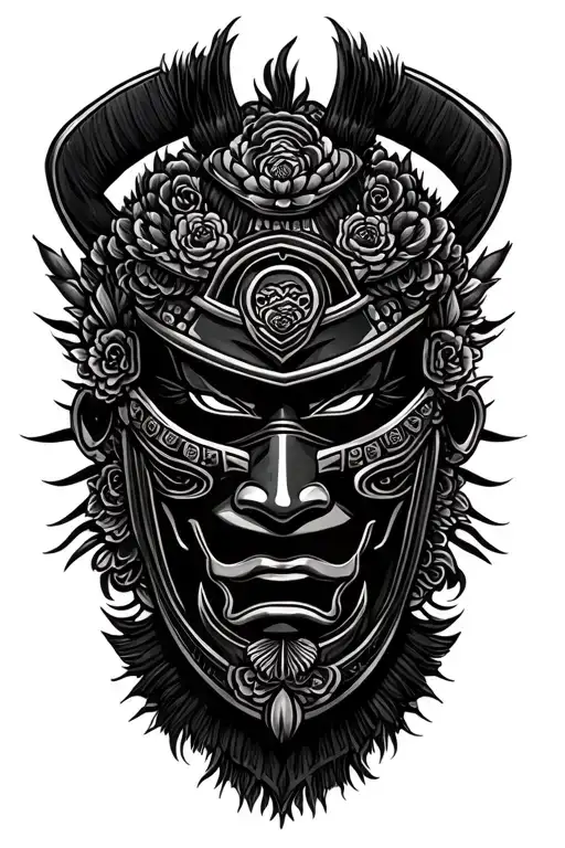 samurai mask adorned tattoo design idea
