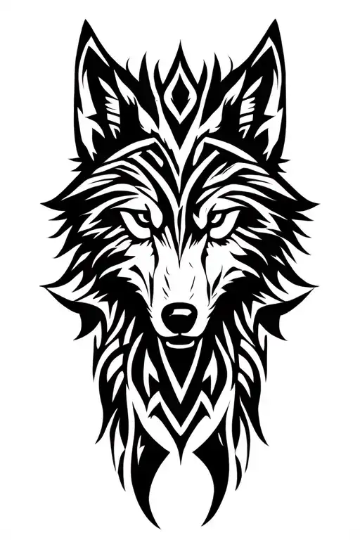 alpha wolf.wounded.scars.devious.leader of the pack.in tribal and abstract design.polynesian tattoo design idea