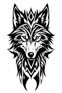 alpha wolf.wounded.scars.devious.leader of the pack.in tribal and abstract design.polynesian tattoo design idea