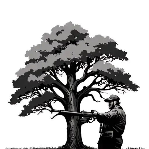 origanl photo of lewis wetzel with rifle under tree looking off to the right but i would like a wild tucrkey in the tree tattoo design idea