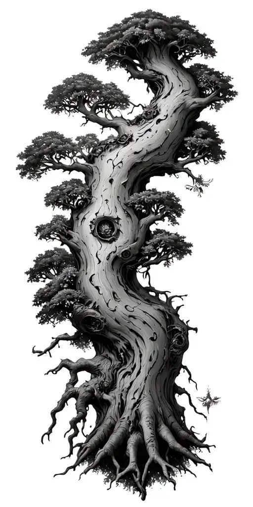 seven deadly sins on rotten tree vs 7 heavenly virtues on healthy tree tattoo design idea