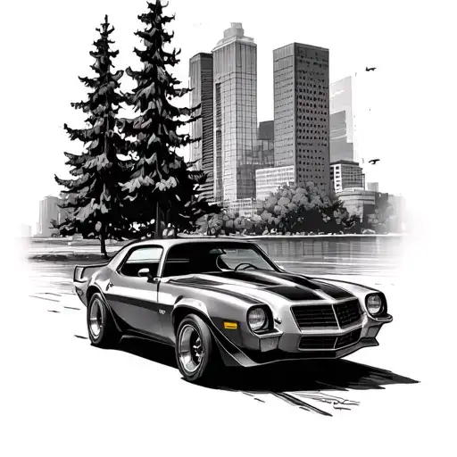 1973 Camaro downtown pine lake ave leg sleeve tattoo design idea