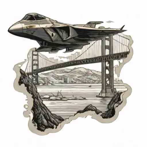Golden gate bridge with F 22 Raptor tattoo design idea