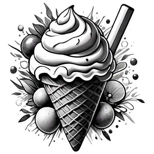 candy and ice cream cone tattoo design idea