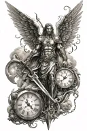 angel warrior sword clock lightning cloud tattoo design idea
