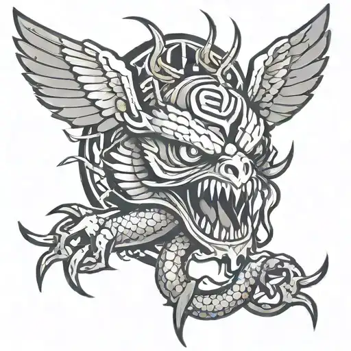 create a tattoo god hand caught devil face eagle snake lighting all in one tattoo design idea
