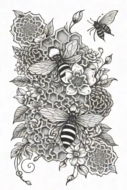 honeycombs and flowers  tattoo design idea