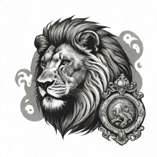 king lion head looking down at his cub howling hour glass on the side and name yovanni  tattoo design idea