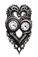 clock mechanism intertwined hearts tattoo design idea