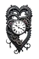 clock mechanism intertwined hearts tattoo design idea