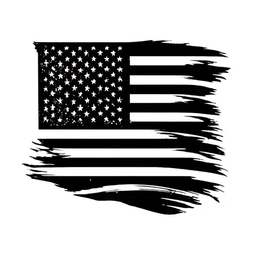 outline only, black ink, minimalist, bold lines, American flag, shoulder to upper arm wrap, vector style, clean lines, l tattoo design idea