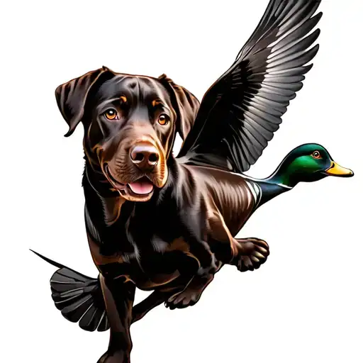 chocolate lab with drake duck flying tattoo design idea
