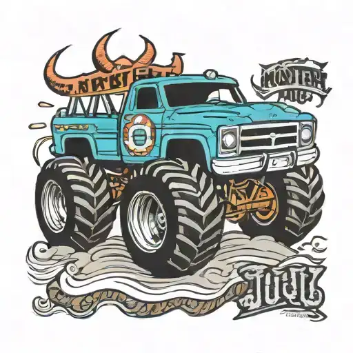 superhero monster truck with the name ju-ju tattoo design idea