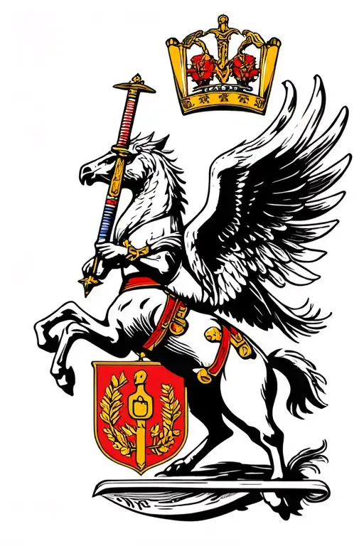 Pegasus holding a sword. Pegasus like the one on the coat of arms of 5th corps of Bosnian army tattoo design idea