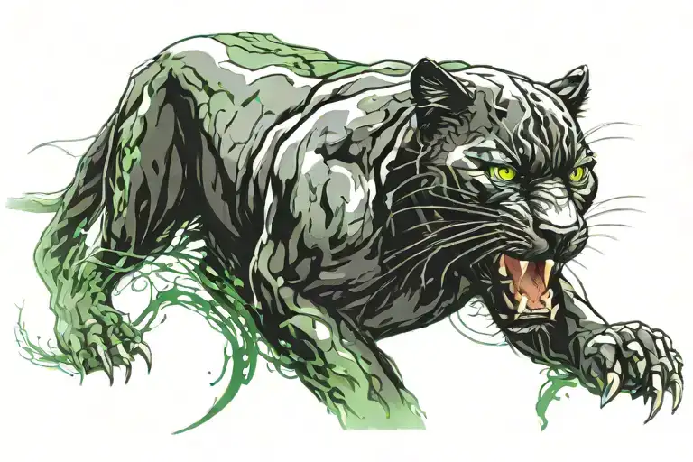 black panther with green eyes, angry look, looking forward tattoo design idea