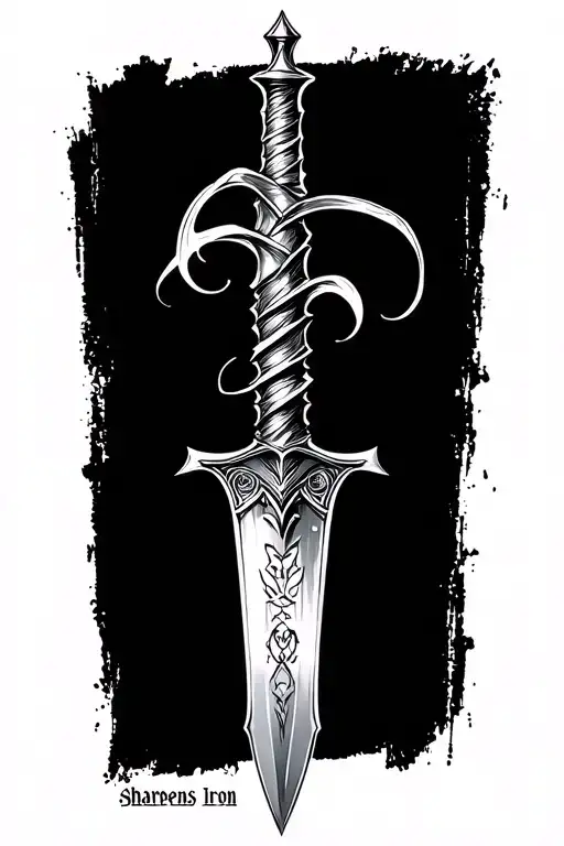 dagger shape with the words iron sharpens iron  tattoo design idea