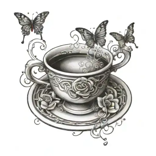 Celtic , teacup, butterfly, rain falling tattoo design idea