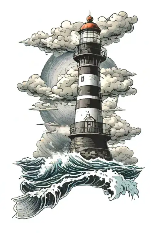 Lighthouse in the ocean stormy condition tattoo design idea