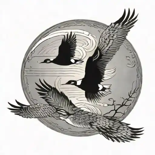 silhouette of geese flying in front of the moon  tattoo design idea