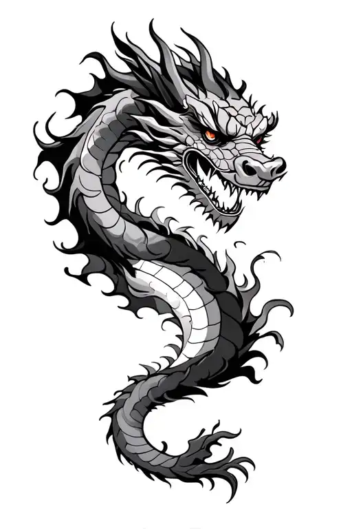 Traditional Chinese dragon with flames around the knee tattoo design idea