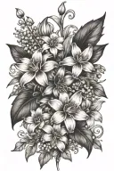 Daisy flower, lily of the valley and larkspur flower tattoo design idea