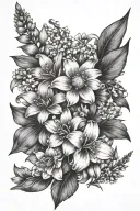 Daisy flower, lily of the valley and larkspur flower tattoo design idea