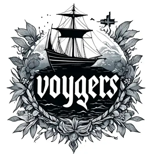 could you make a tattoo of "voyagers" in a elegant and clean font on the lower quad area, with filler around it  tattoo design idea