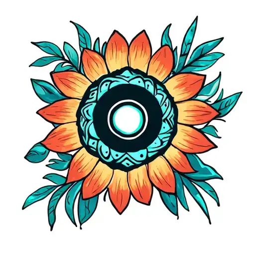 taino sol symbol with tribal and flor de maga flower tattoo design idea