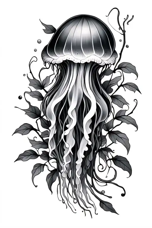 lily with vines and a jellyfish tattoo design idea