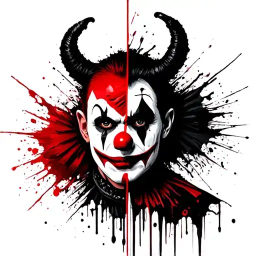 A face left side a demon and right side a horror clown tattoo design idea