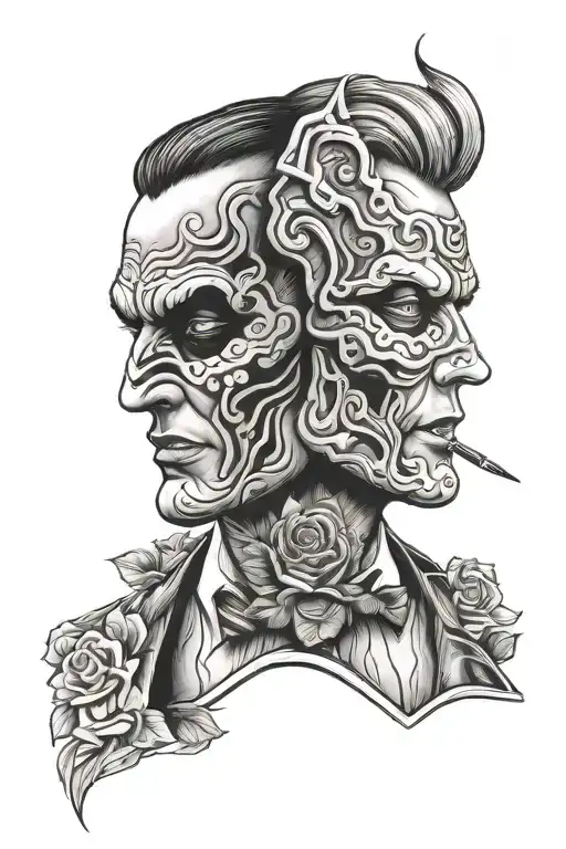 two face mask tattoo design idea