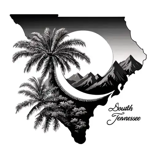 South Carolina North Carolina Tennessee palmetto tree crescent moon and Smokey mountains tattoo design idea