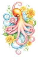 octopus, snowdrop, rose,  marigold flower tattoo design idea