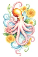 octopus, snowdrop, rose,  marigold flower tattoo design idea