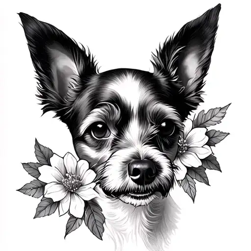 dead dog tattoo with flowers Maltese / chuwawa  tattoo design idea