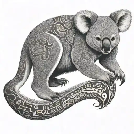 kangaroo koala echina whale tail tattoo design idea